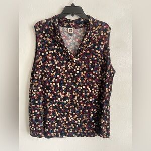 Anne Klein Black Sleeveless V-Neck Polka Dot Camisole with Multicolor Dots